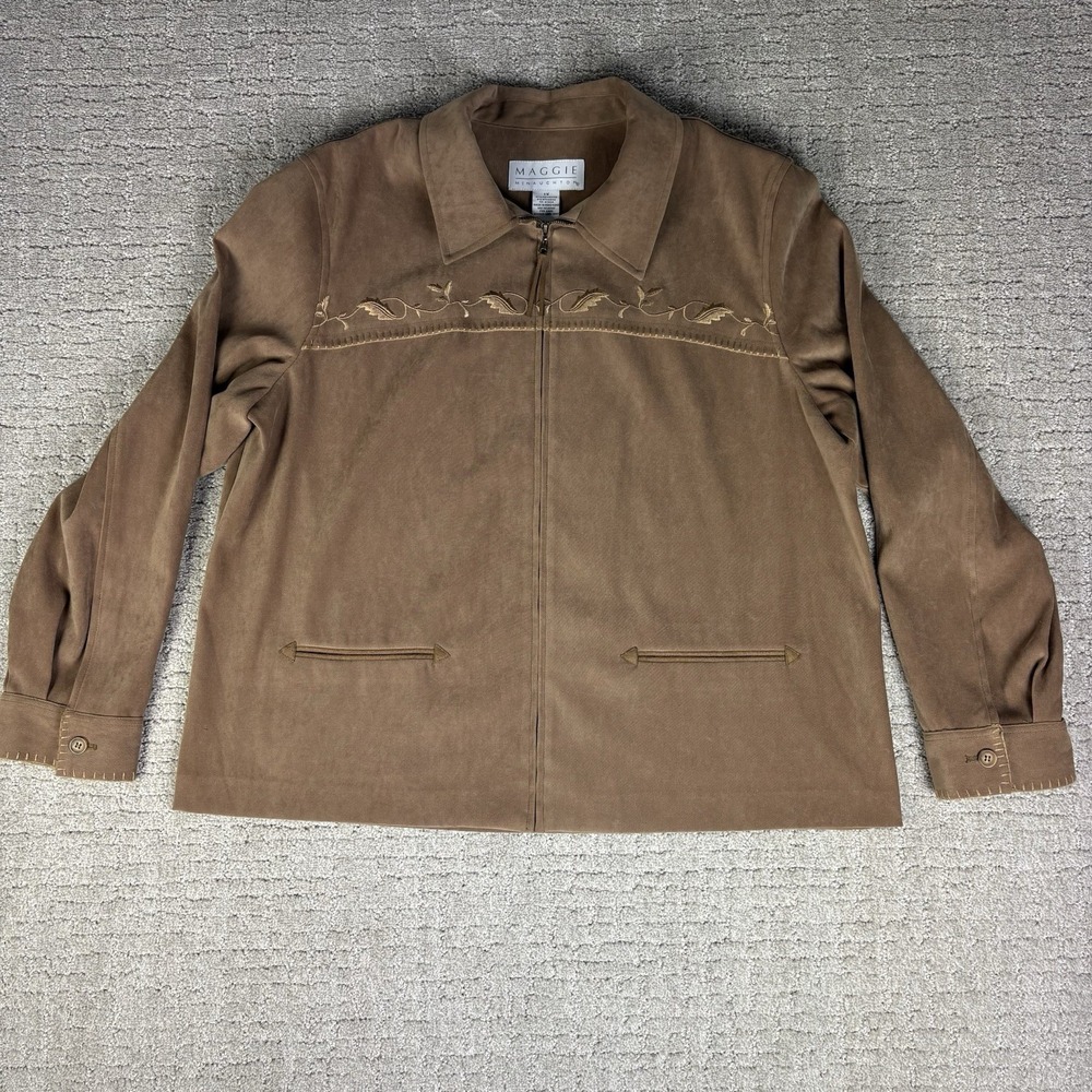 VTG Maggie McNaughton Women's Brown Western Zip Up Jacket Plus Size 1X Suede